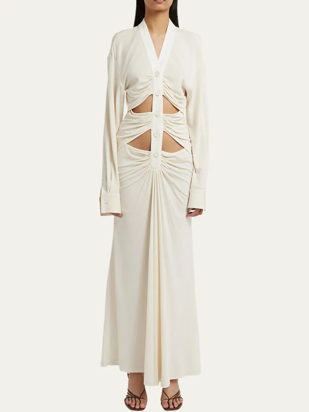 Christopher Esber Ruched Cutout Button-Front Maxi Dress